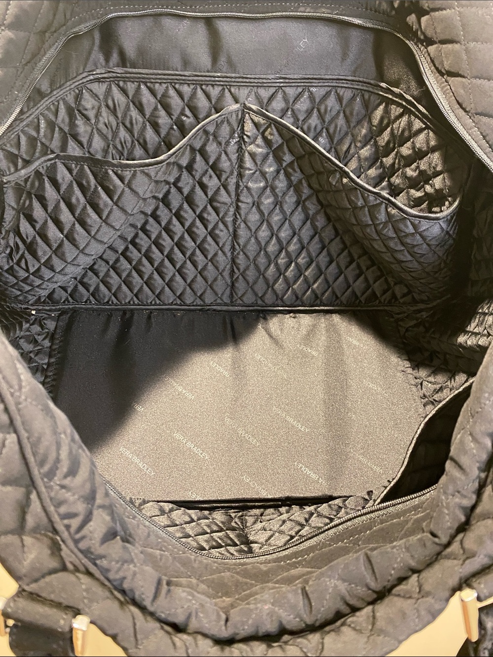 Vera Bradley Quilted Grand Black Travel Tote Bag With Long Strap - Picture 5 of 14